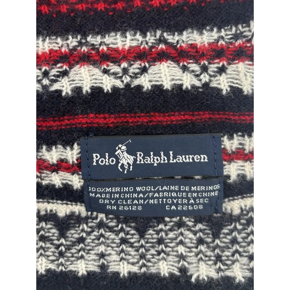 Vintage Polo Ralph Lauren Nordic Fair Isle Scarf 100% Merino Wool Preppy EUC